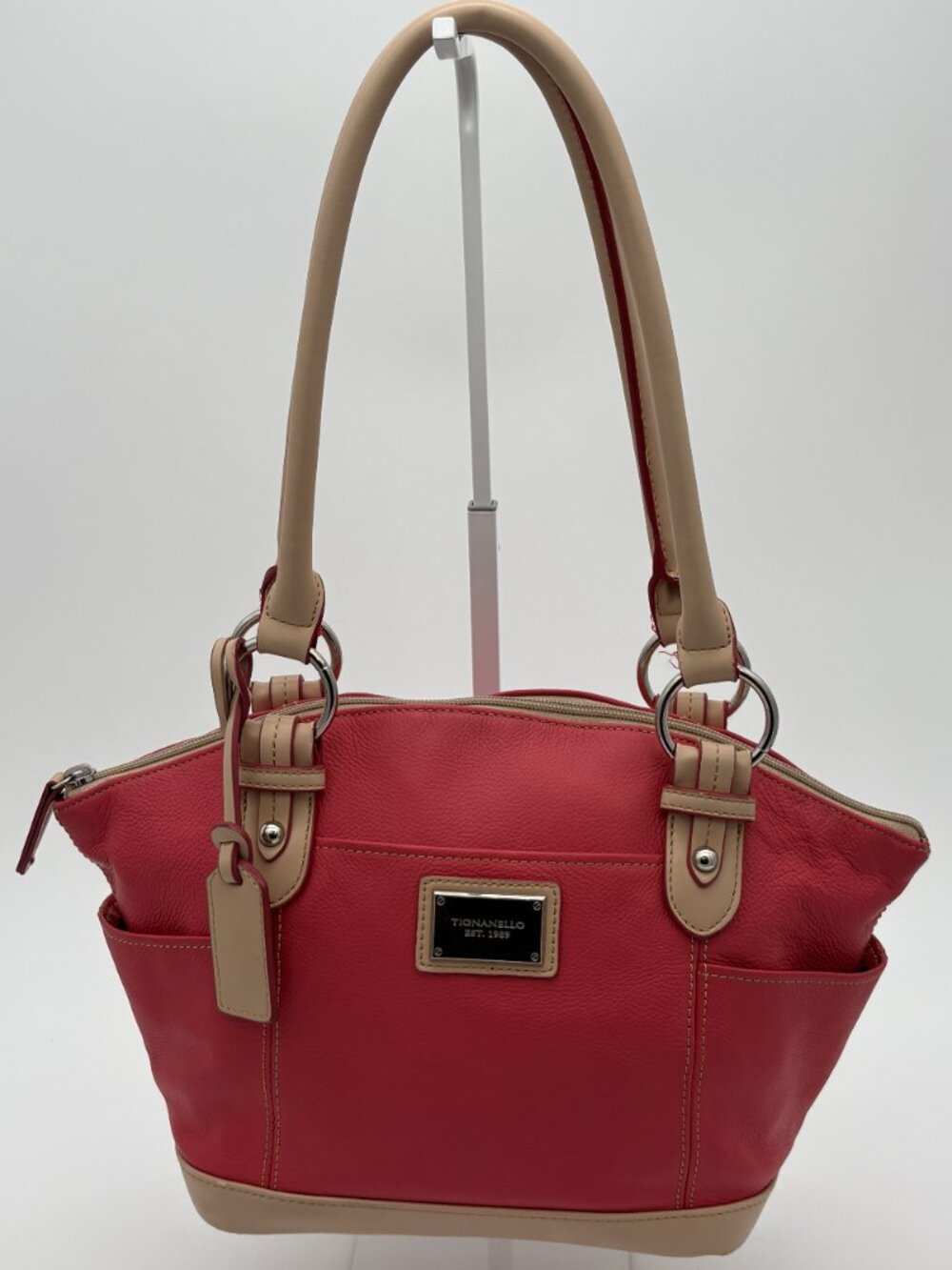 Tignanello Red Pebbled Genuine Leather Satchel Shoulder Bag Medium